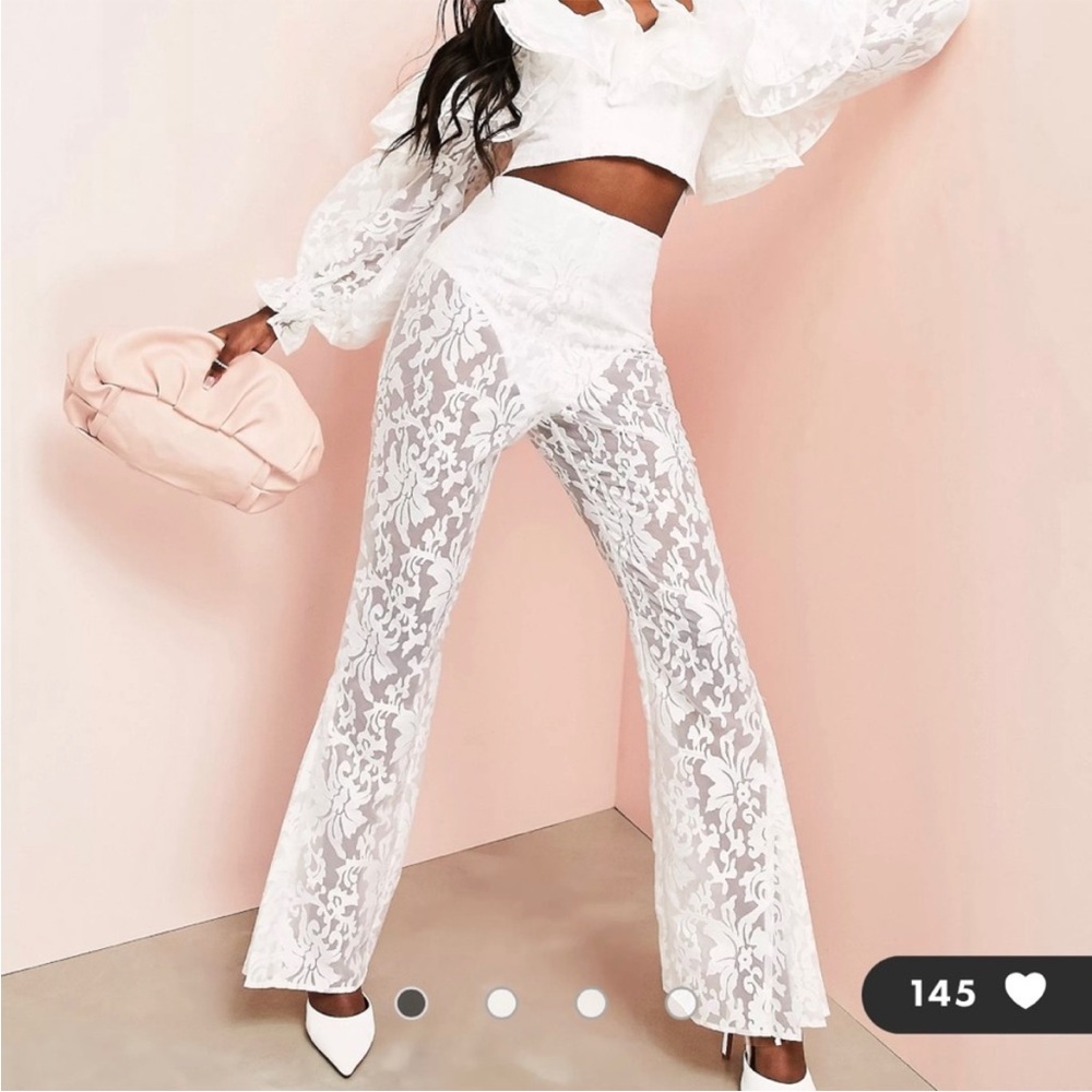ASOS White Lace Boot Cut Jumpsuit Pants - Picture 2 of 7